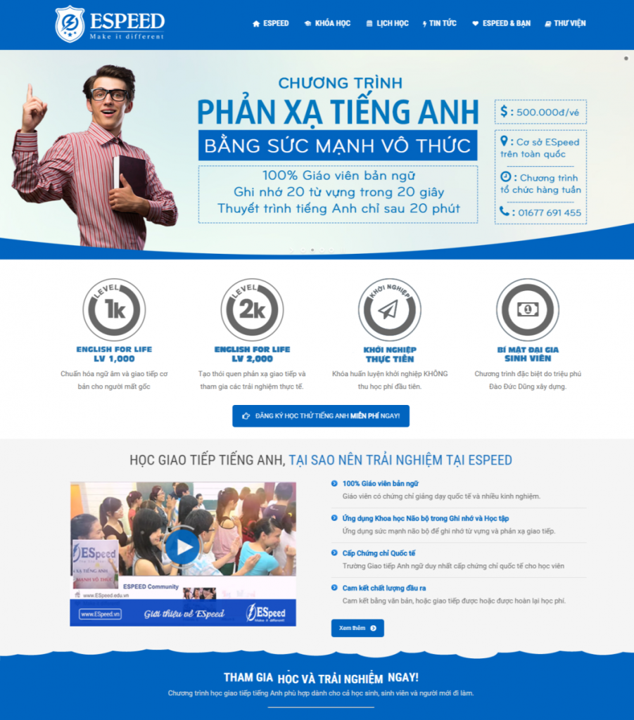 Thiết kế website trung tâm tiếng anh